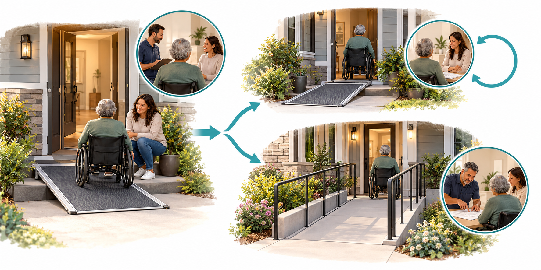 A temporary entrance arrangement leads to review and a possible coordinated permanent route, with reassessment kept open.