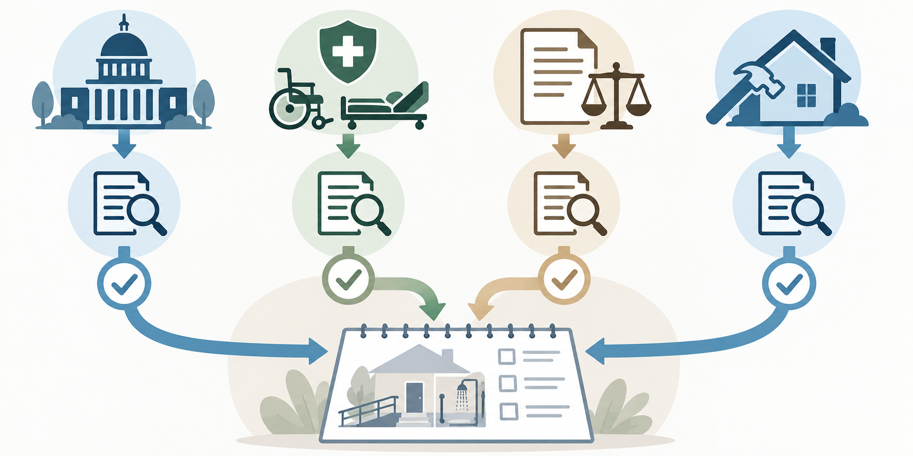 Potential grant, equipment coverage, tax, and loan pathways each pass through separate verification before entering a project budget.