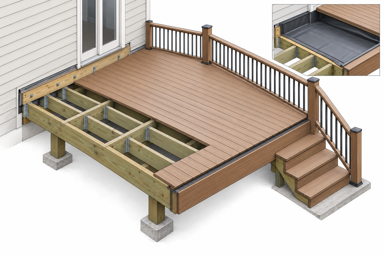 Deck resurfacing replaces the surface while leaving the supporting frame and interfaces to be evaluated.