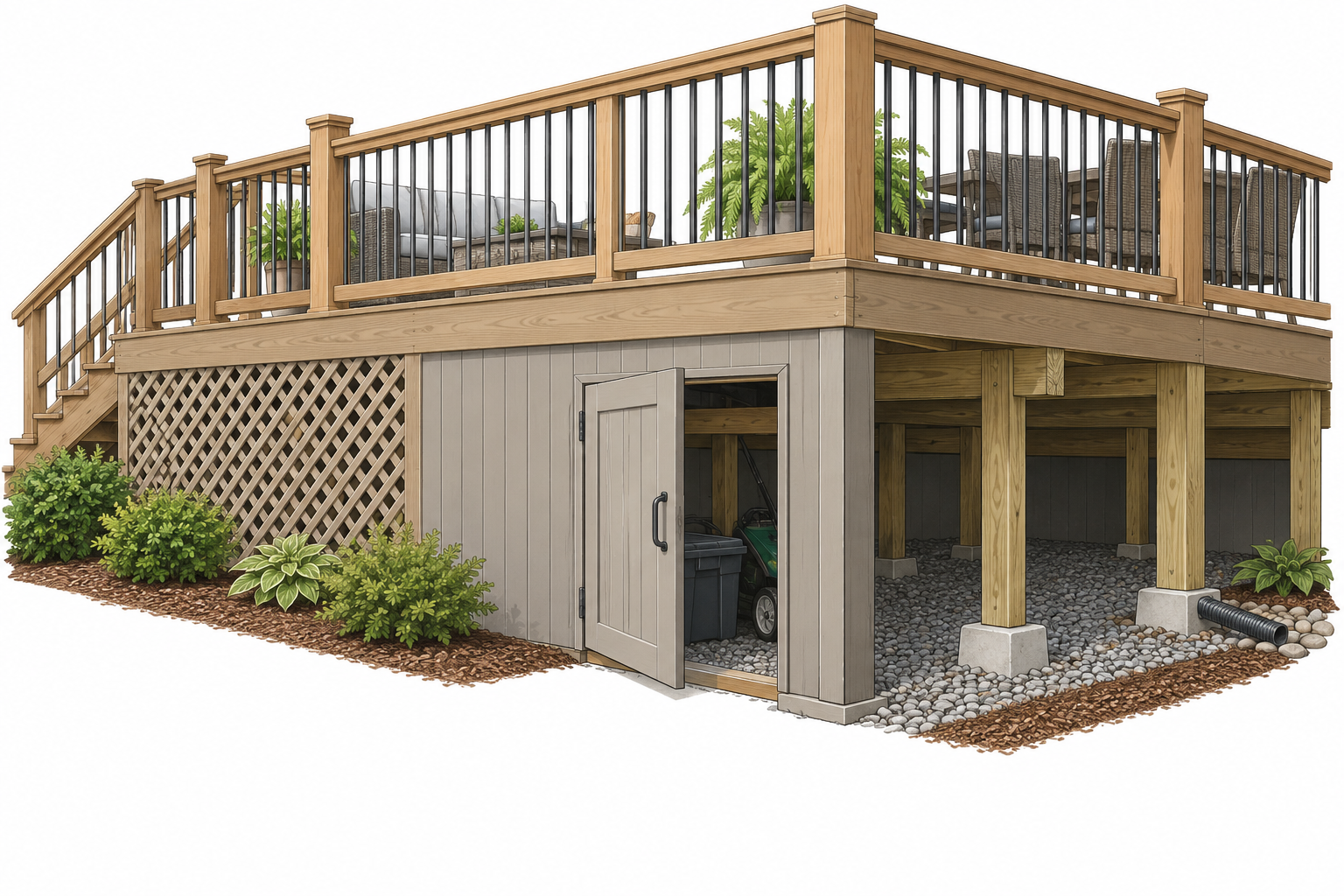 Skirting choices can vary in screening, service access, and how much of the underside stays open.