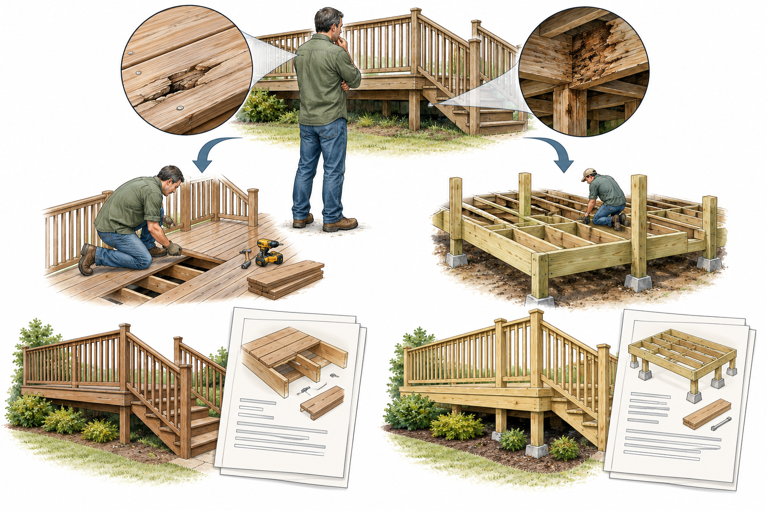 A repair-or-rebuild comparison begins with inspection, known conditions, and matching written scopes.