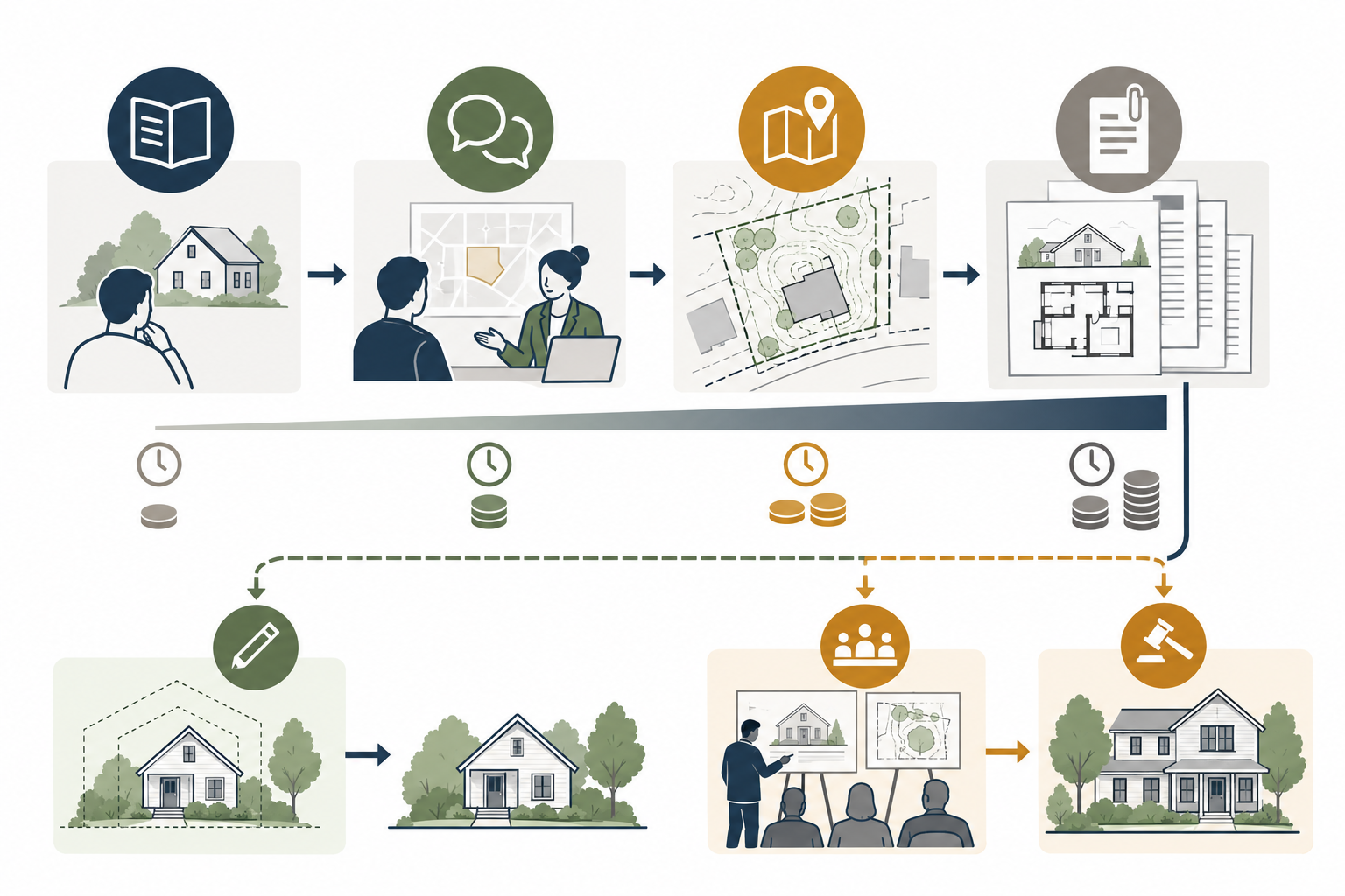 Early zoning checks can progress from public information and staff questions to survey-based analysis and a separate formal application.