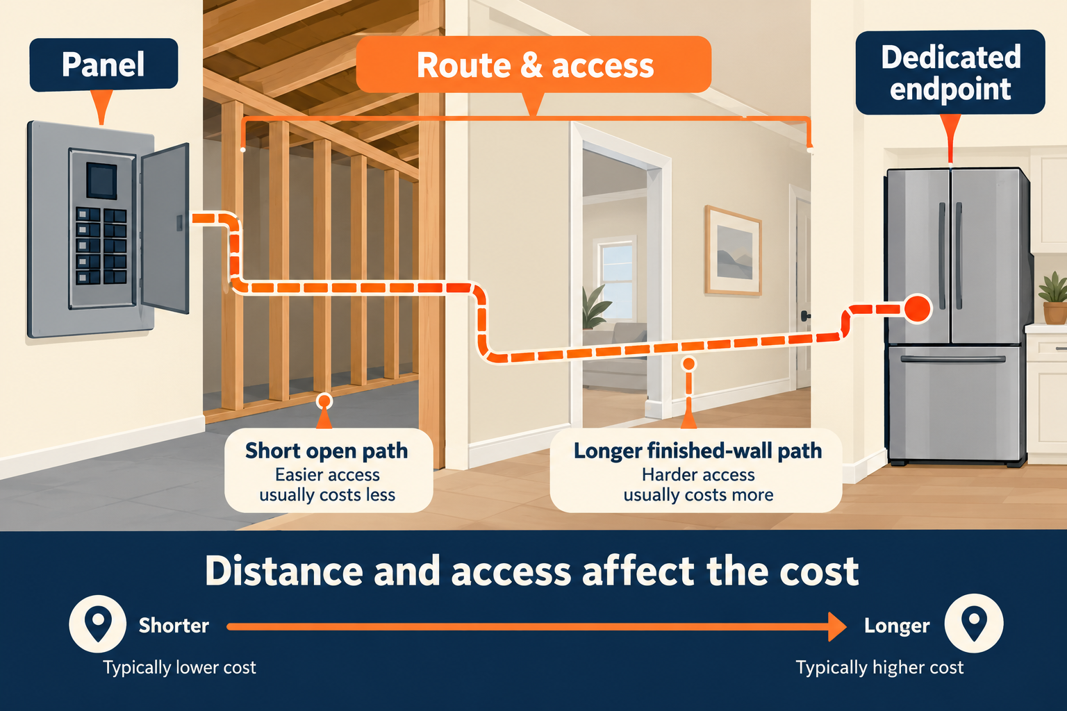 A dedicated-circuit quote changes with the route from the panel to the equipment endpoint and the access needed along the way.