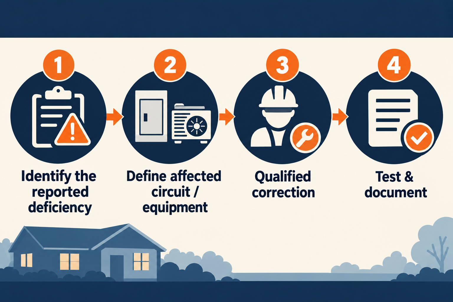 A useful repair scope identifies the reported deficiency, the affected equipment, the qualified correction, and the completion record.