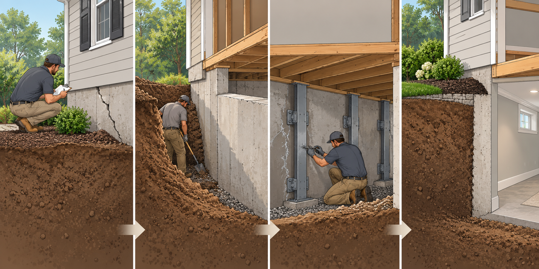 Foundation project cost layers from inspection and access through structural work and restoration.