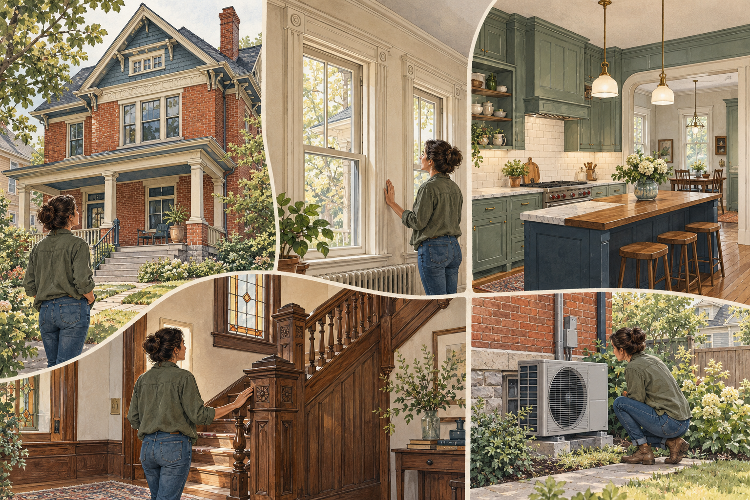 Four approaches to an old house: preserving original fabric, adapting it for modern use, restoring documented period details, and selectively modernizing systems.