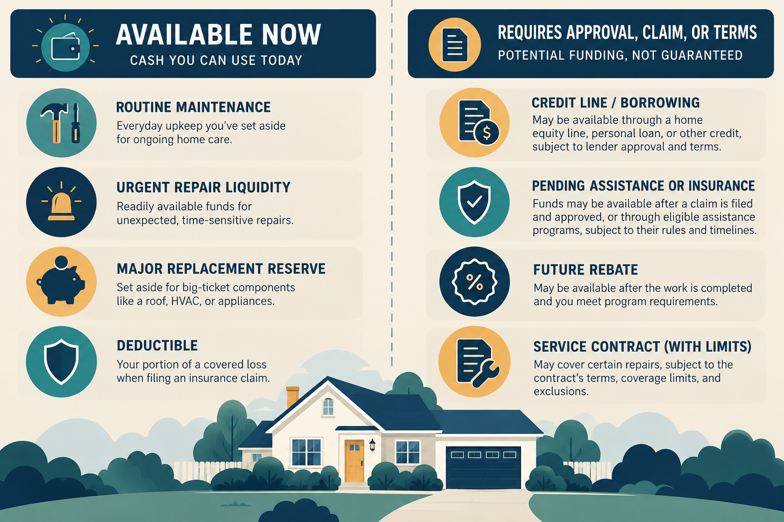 Available savings buckets are distinct from borrowing, pending benefits, and contract coverage.