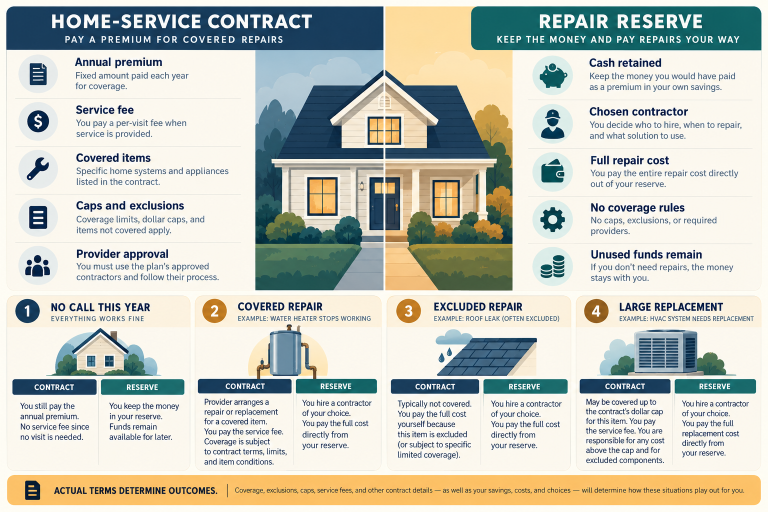 A contract&rsquo;s fees and limits compared with the flexibility and exposure of self-funding.