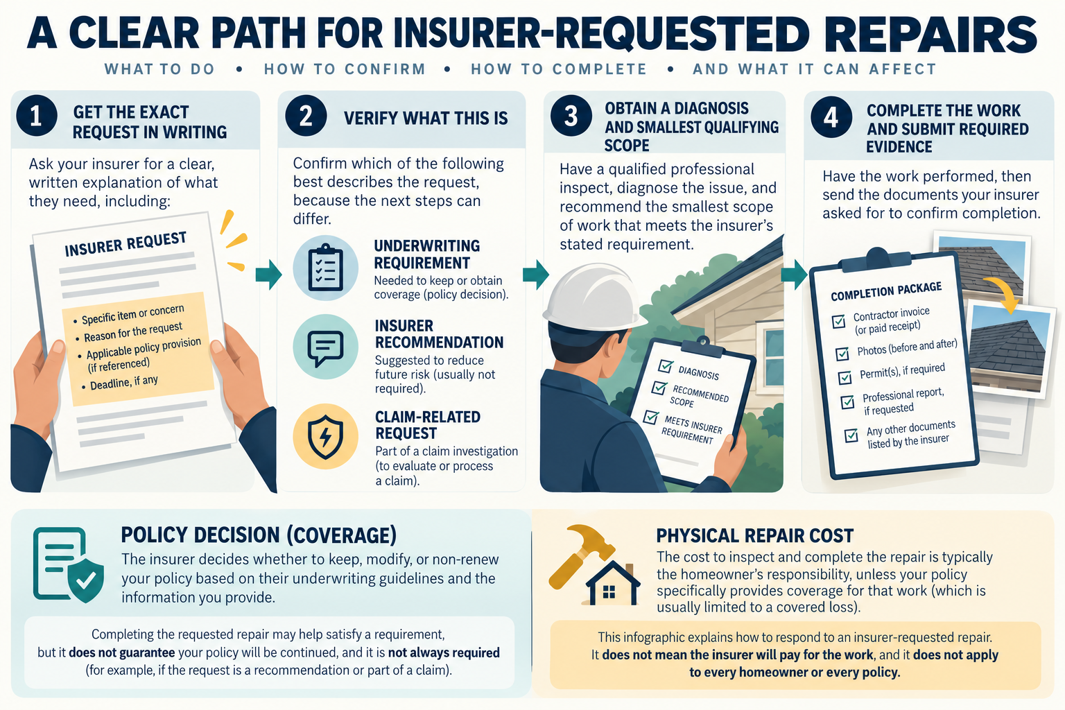 A written insurance request is verified, scoped, completed, and matched to evidence.