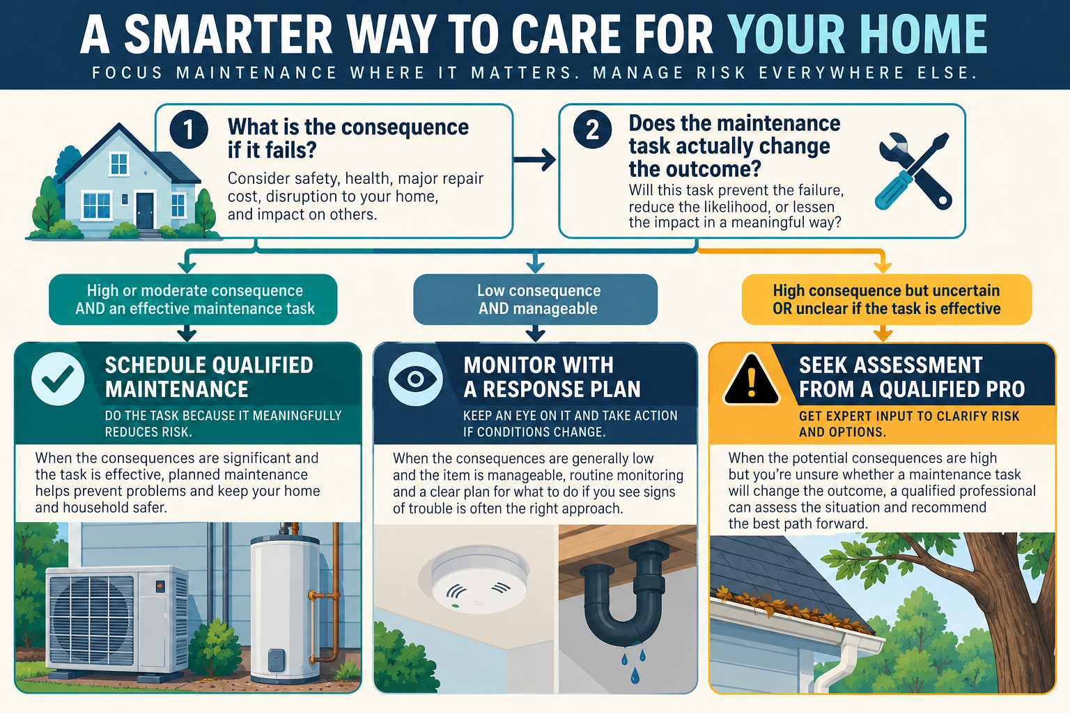 The choice depends on failure consequence and whether maintenance can change the outcome.
