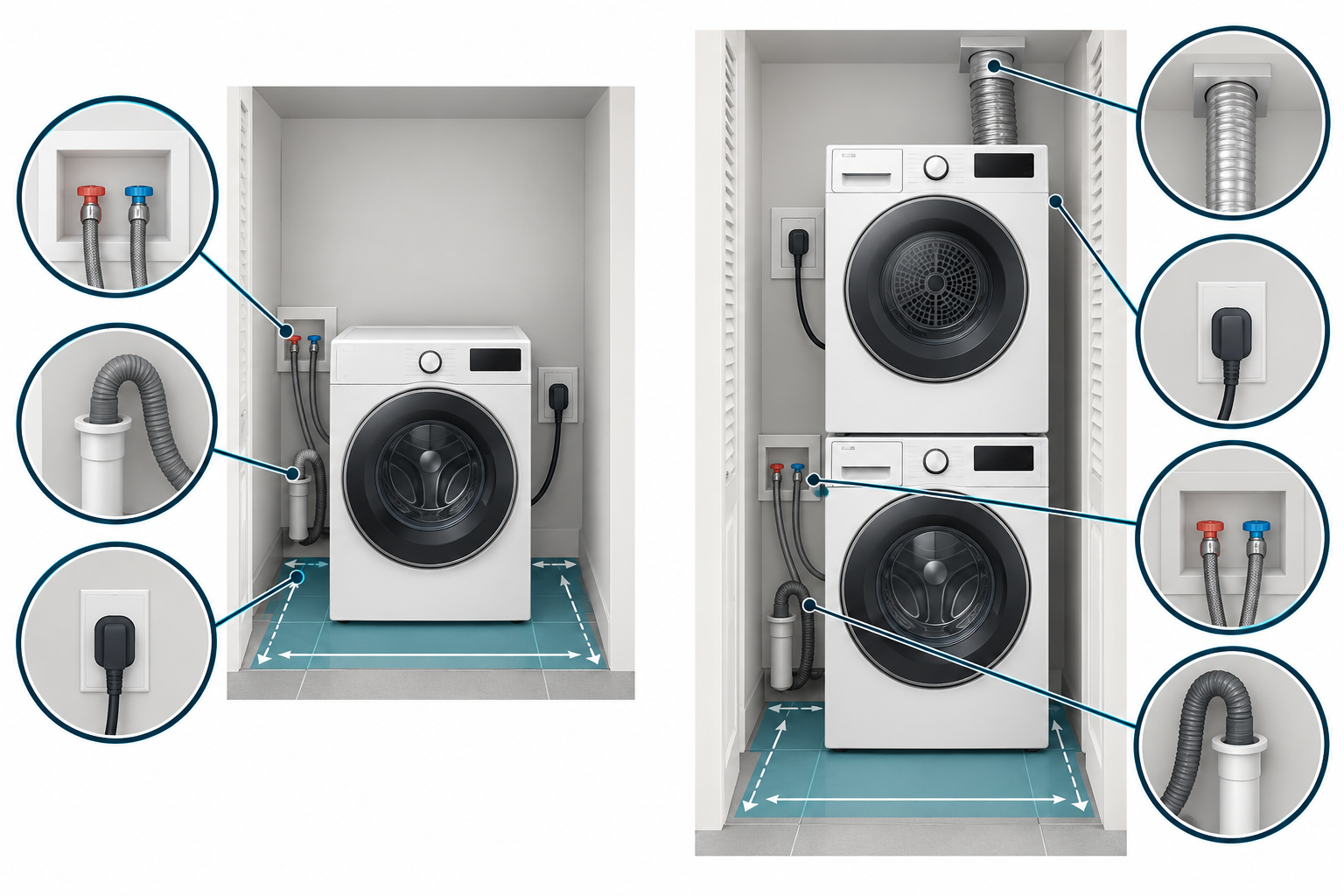 A washer-dryer combo combines two functions in one footprint, while a stacked pair has separate machines and connections.