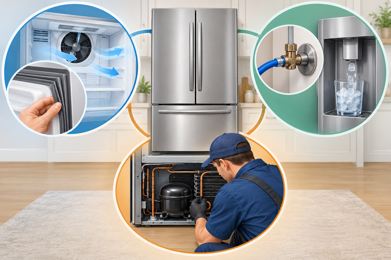 Refrigerator repair costs differ across airflow and seal, ice and water, and sealed-system failure families.