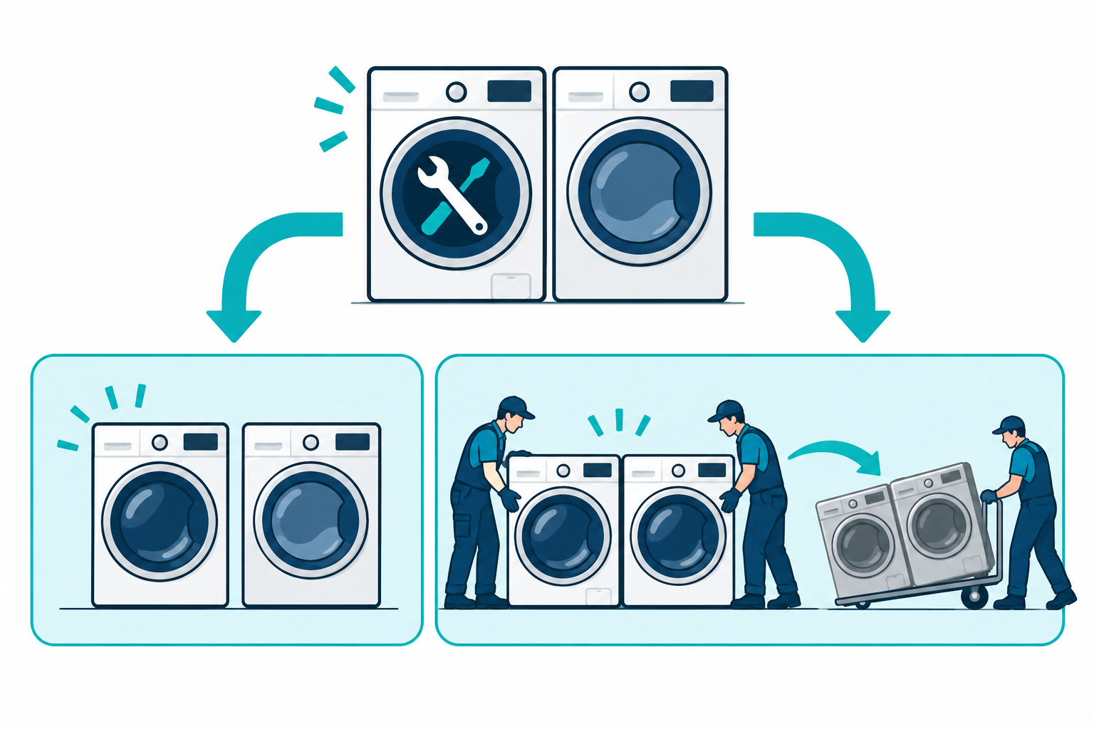 A household can replace only the failed laundry machine or coordinate replacement of both.