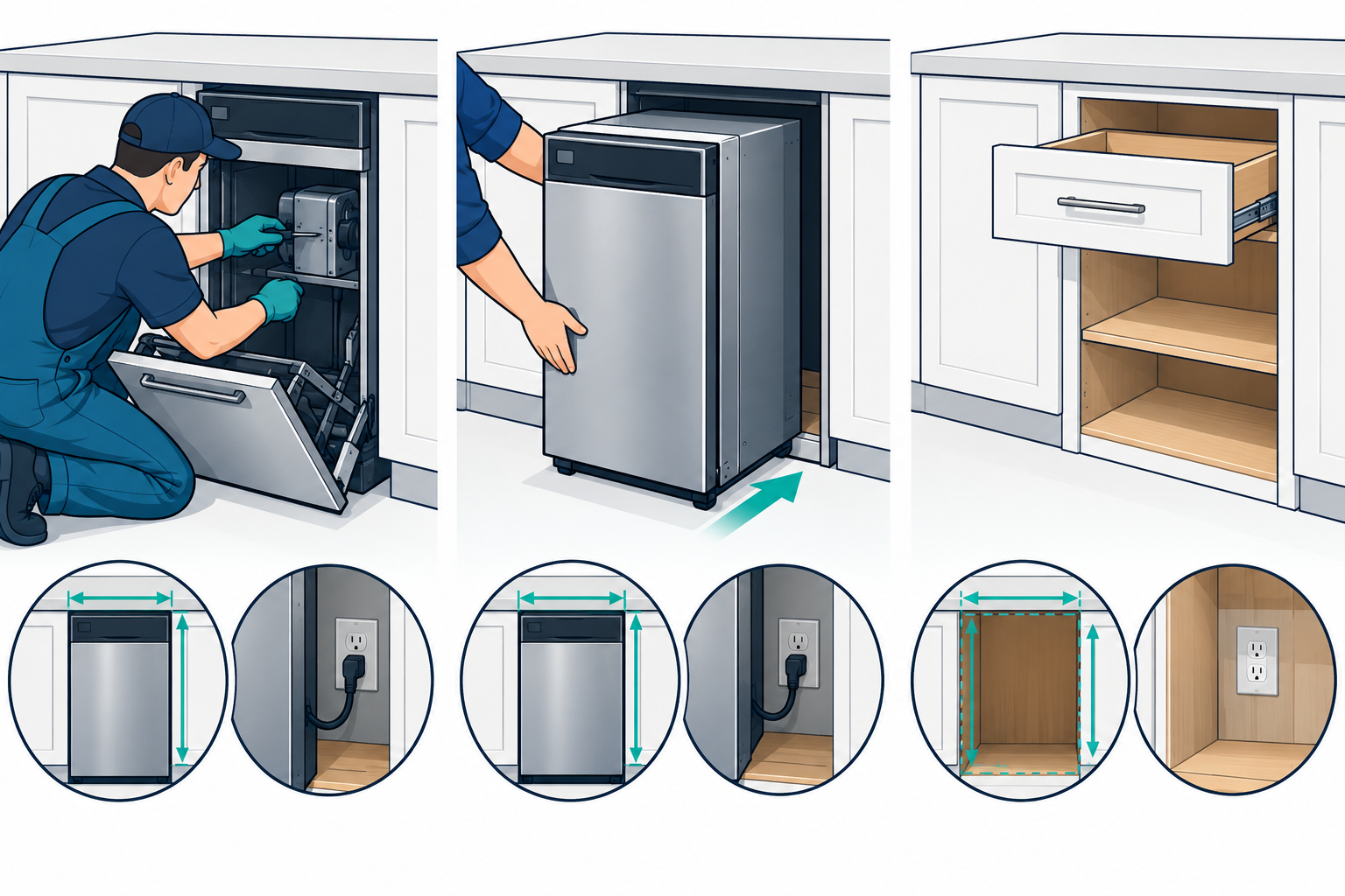 A built-in trash compactor may be repaired, replaced in its opening, or removed for cabinet storage conversion.