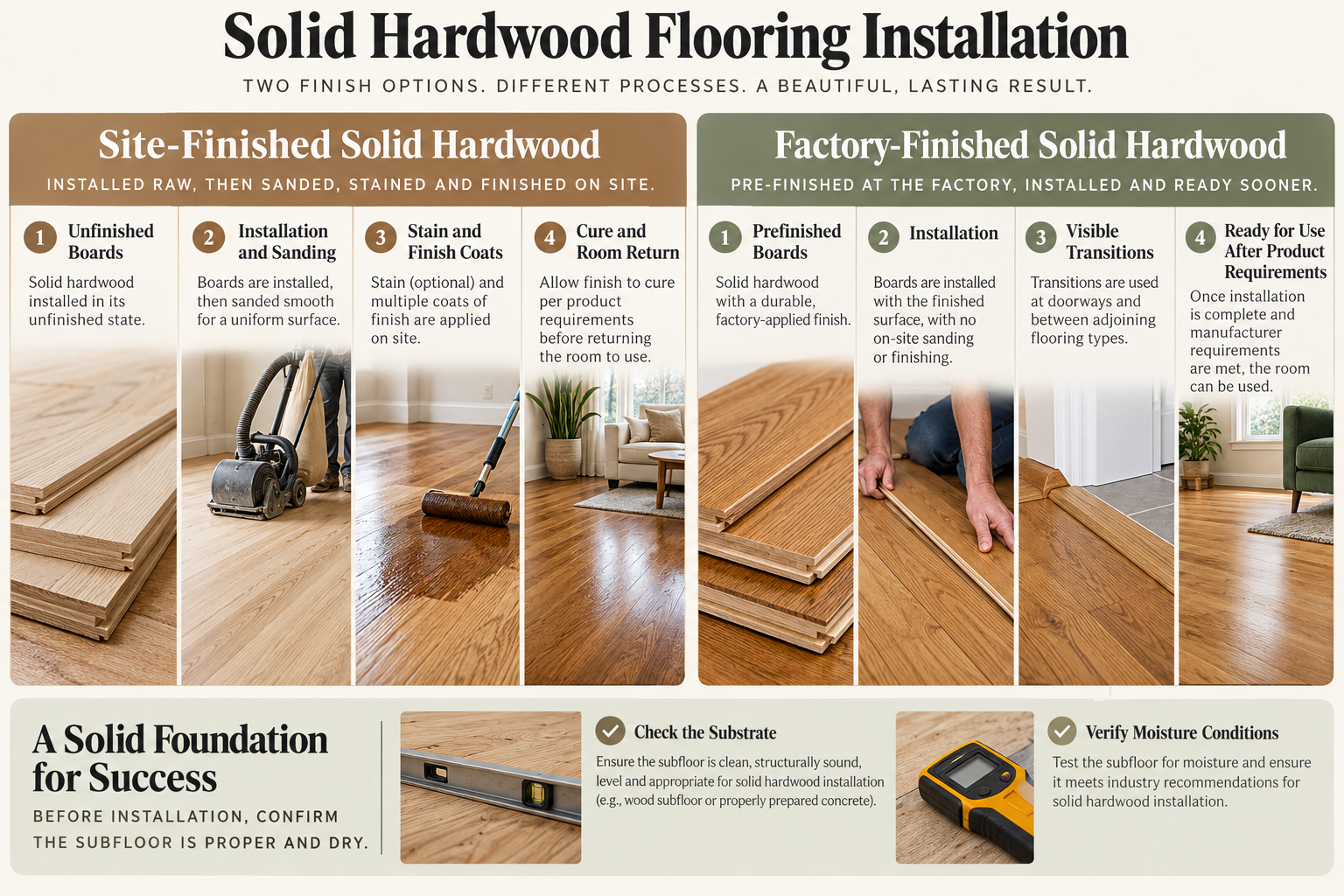 Comparison of site-finished and factory-finished hardwood installation sequences