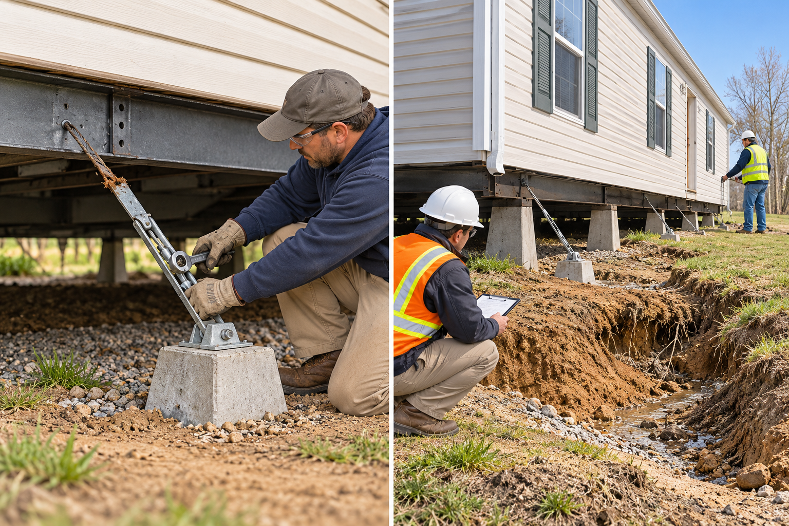 A localized tie repair contrasted with a broader professional reassessment after movement or soil erosion.
