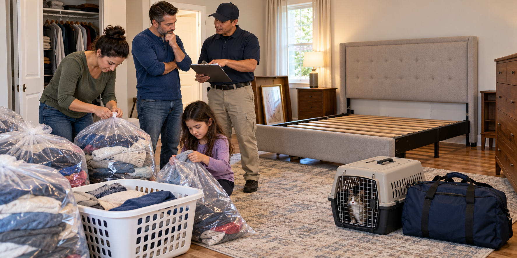 Household preparing laundry and belongings with a pest professional before bed-bug treatment