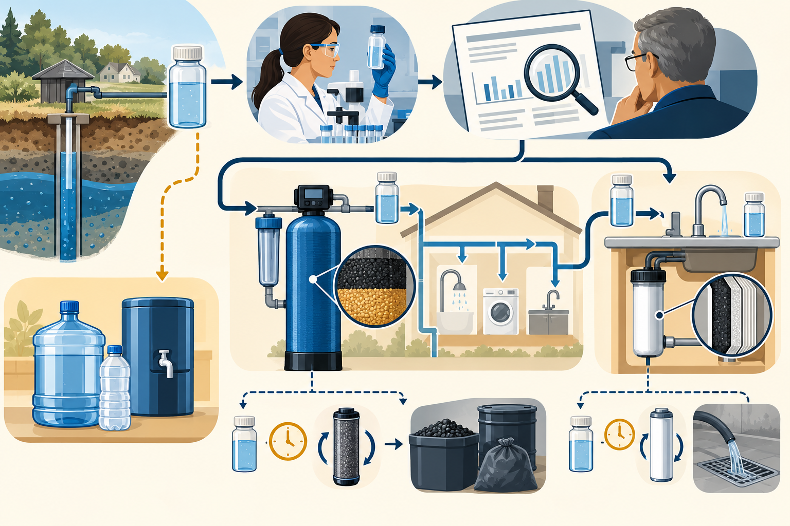 Specialized testing and authority review lead to a defined point-of-use or whole-house treatment scope with monitoring, verification, and residual handling.
