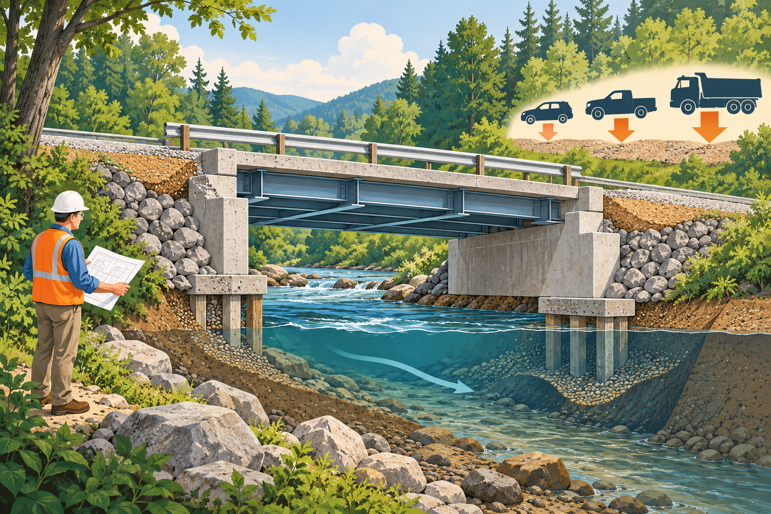 Private bridge components and separate condition inspection and vehicle-load assessment questions