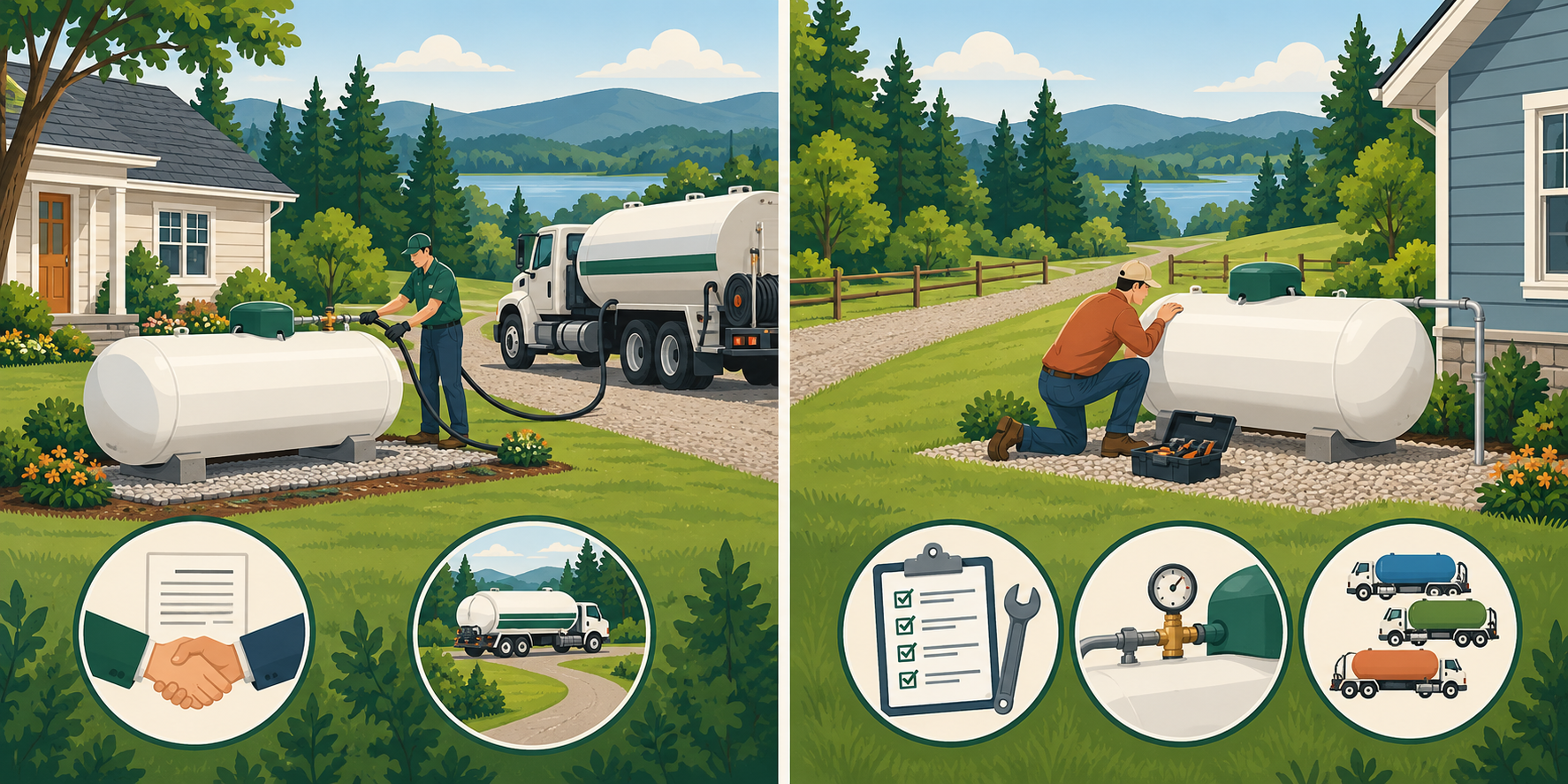 Balanced propane tank lease and ownership comparison showing different service and maintenance responsibilities