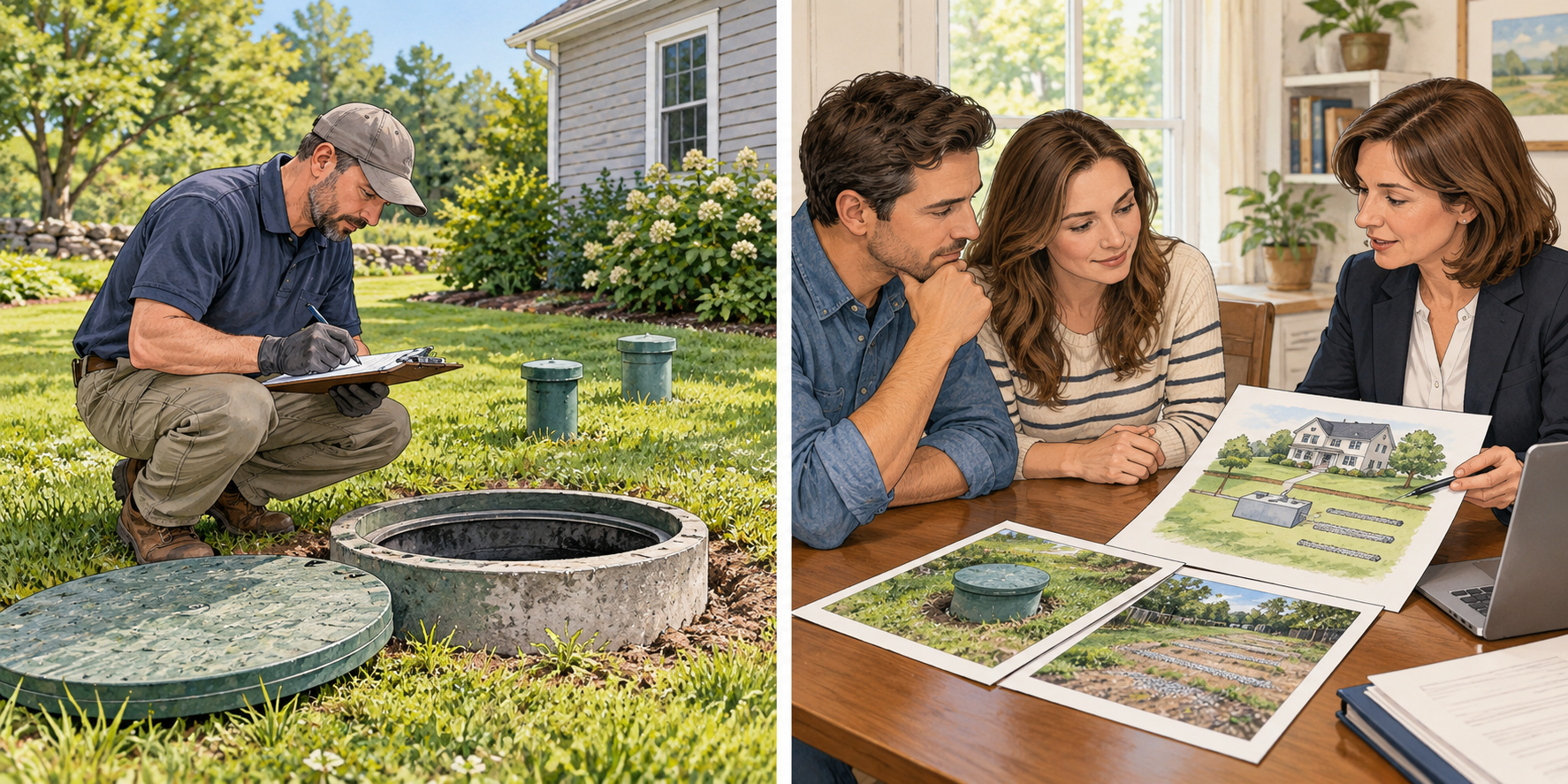 A septic professional&rsquo;s system inspection and a lender&rsquo;s review of property documents are separate activities in a home transaction.