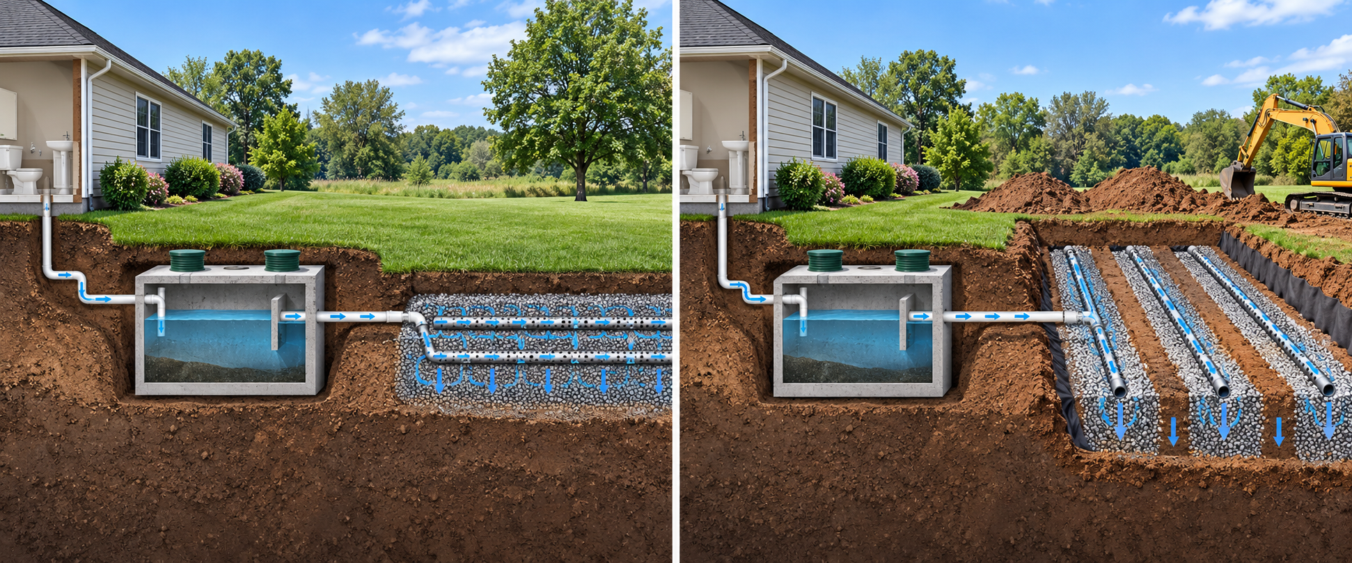 Comparison of replacing a septic tank while retaining a functioning drainfield versus replacing both tank and field.